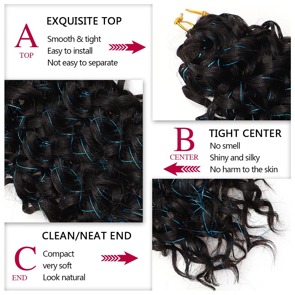 Detalle de YXCHERISHAIR GoGo Curl Water Wave Crochet Hair – 18in, 7 Packs, 1B/HTBlue