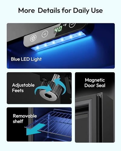 Detalle de EUHOMY Drinks Fridge: Glass-Door Beer and Wine Cooler 55 Cans, 36L, 4–16°C