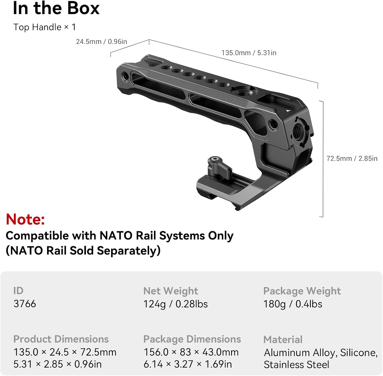 Detalle de SMALLRIG 3766 NATO Top Handle 10kg load