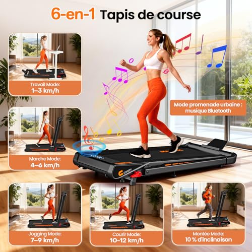 Detalle de Tapis de Course 6 en 1 Kalwol: pliable, inclinable à 10% et haut-parleur intégré