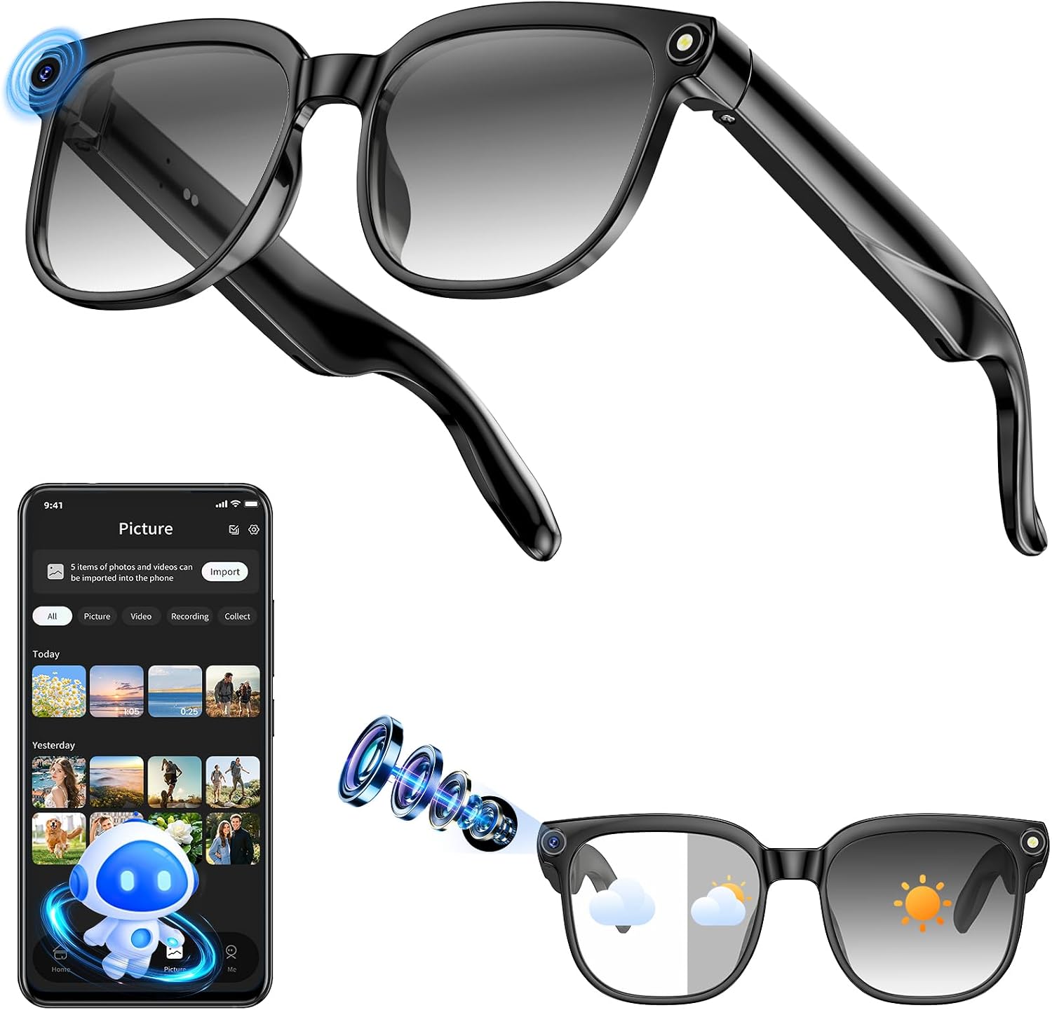 Detalle de AI Smart Glasses with 8MP Camera, AI Object Recognition and Real-Time Translation