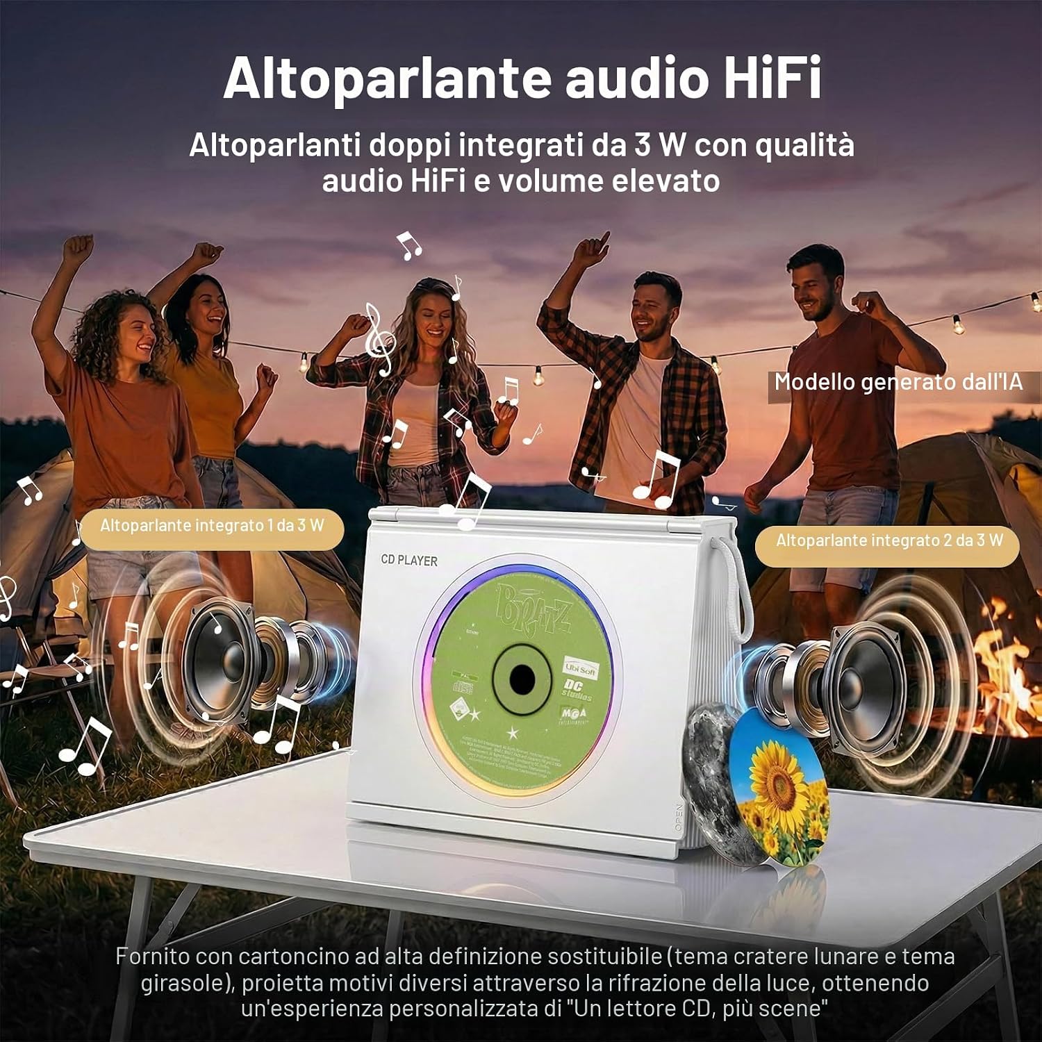Detalle de Gueray Lettore CD Portatile con Luci Bluetooth 5.3 e Batteria 4000mAh – Design Libreria