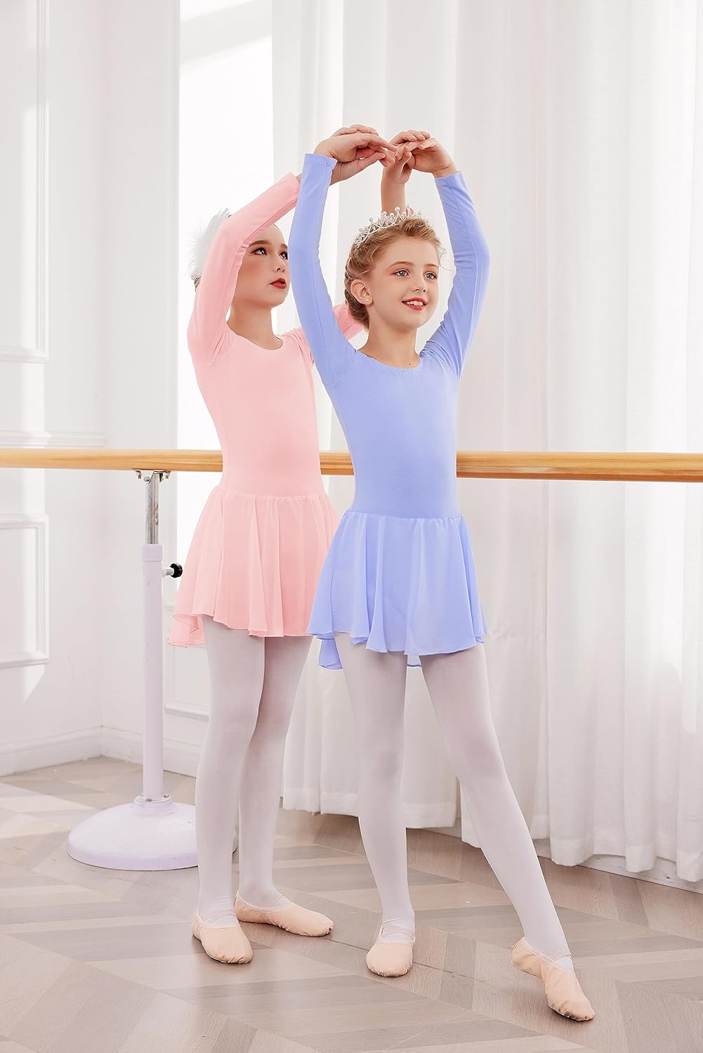 Detalle 2 de Beyove Justaucorps de danse avec jupe tutu en coton pour fille, manches longues