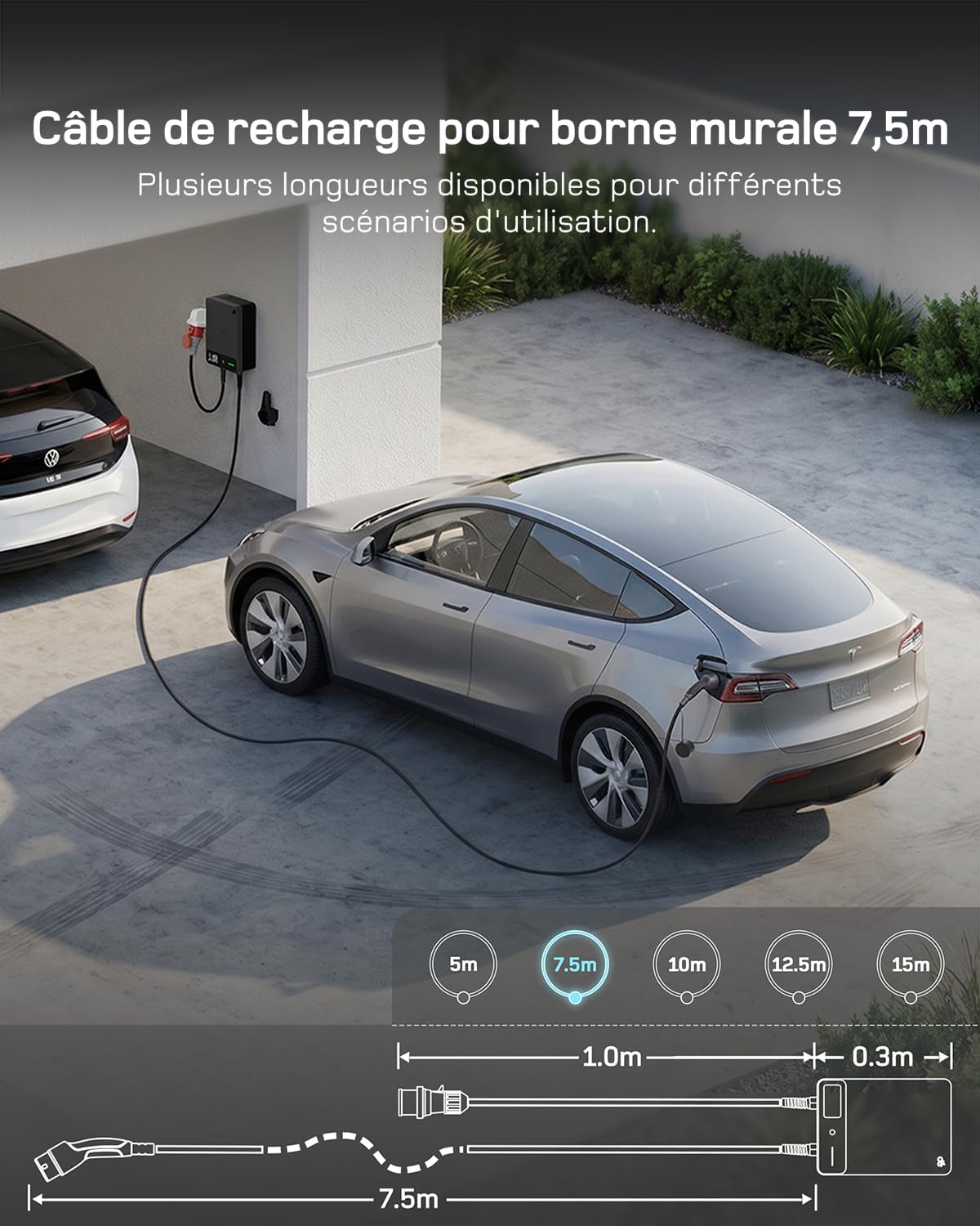 Detalle de Dé Borne de Recharge Wallbox 22kW avec App et câble Type 2 7,5 m — Chargeur VE triphasé IP54