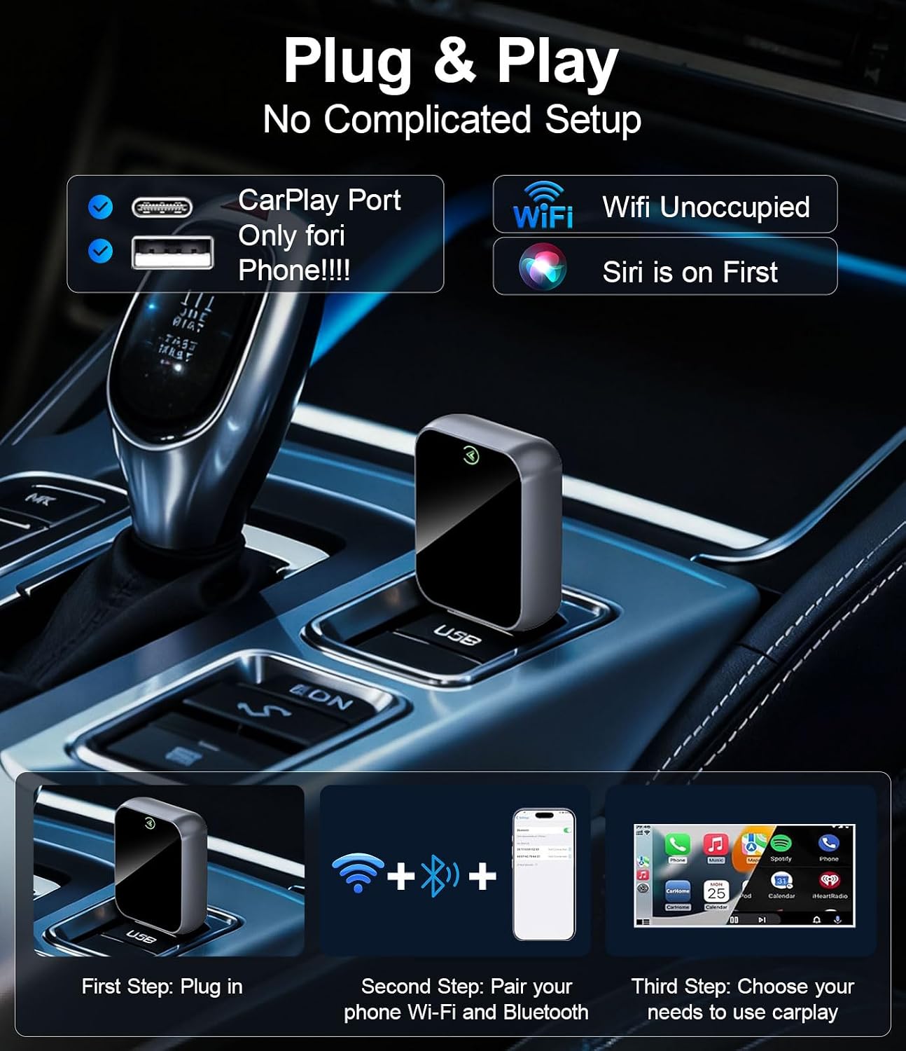 Detalle de Enhanlife Wireless CarPlay Adapter 3X