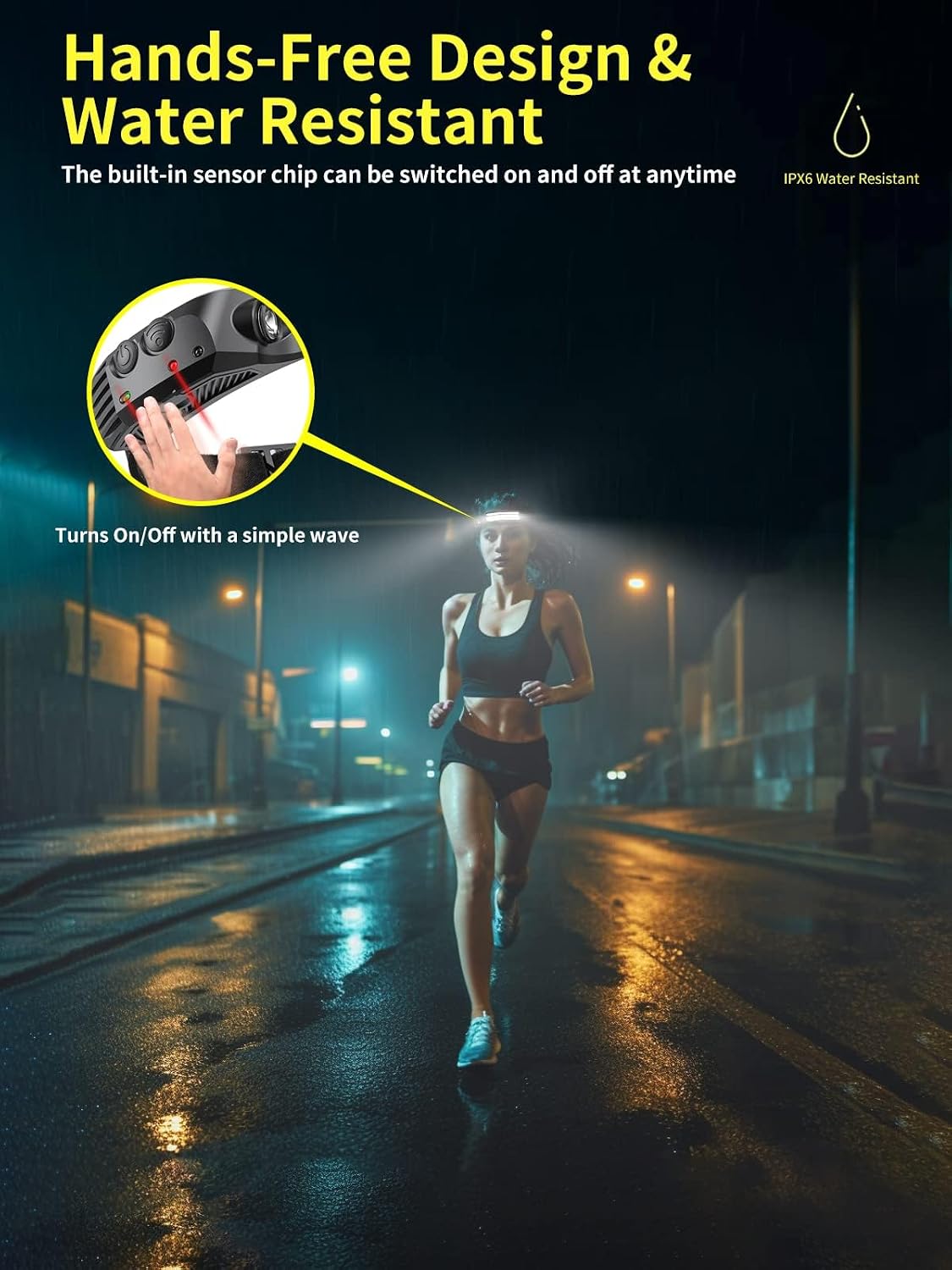 Detalle de Smiling Shark LED Headlamp with motion sensor and wide-angle light (rechargeable)