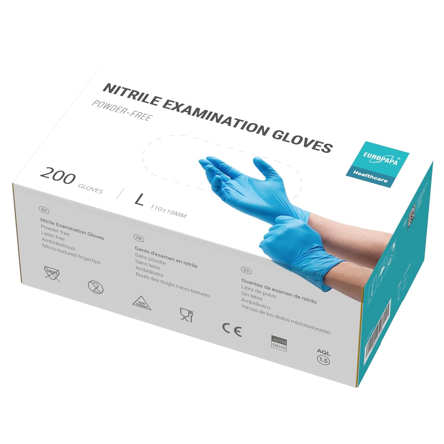 Detalle de EUROPAPA® 200x Einweghandschuhe Nitrilhandschuhe puderfrei – vielseitig, praw German