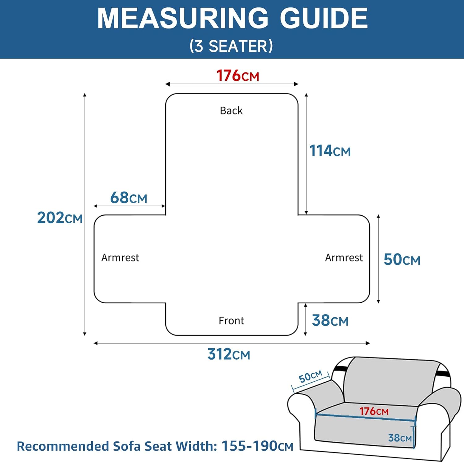 Thumbnail 6 de Ystyle Housse de canapé 3 places avec accoudoirs, imperméable anti-poils, antidérapante lavable (gris foncé)