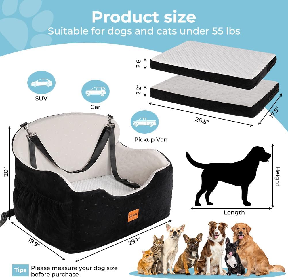 Detalle de KYG Dog Car Seat for Back Seat – 2-in-1 Booster Pad & Washable, for Medium to Large Dogs