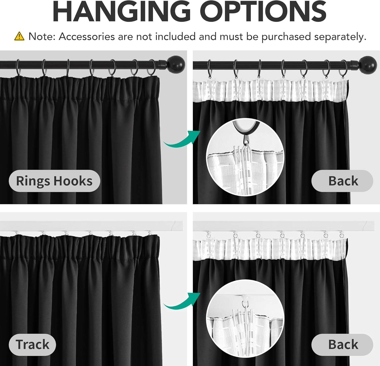 Thumbnail 3 de Deconovo Thermogardinen mit Blickdichtem Kräuselband – 245 x 300 cm, Schwarz (1 Stück)