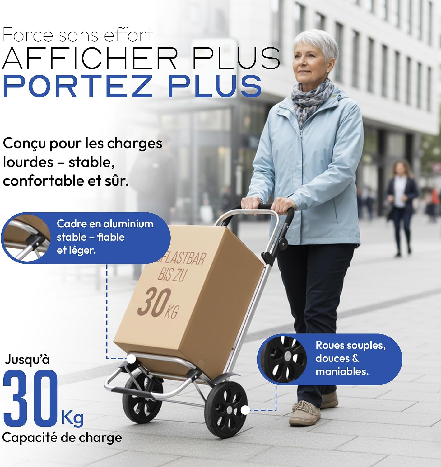 Detalle de Dimono Chariot de Courses Trolley Pliable 3 en 1 – 56 L avec compartiment réfrigéré, gris