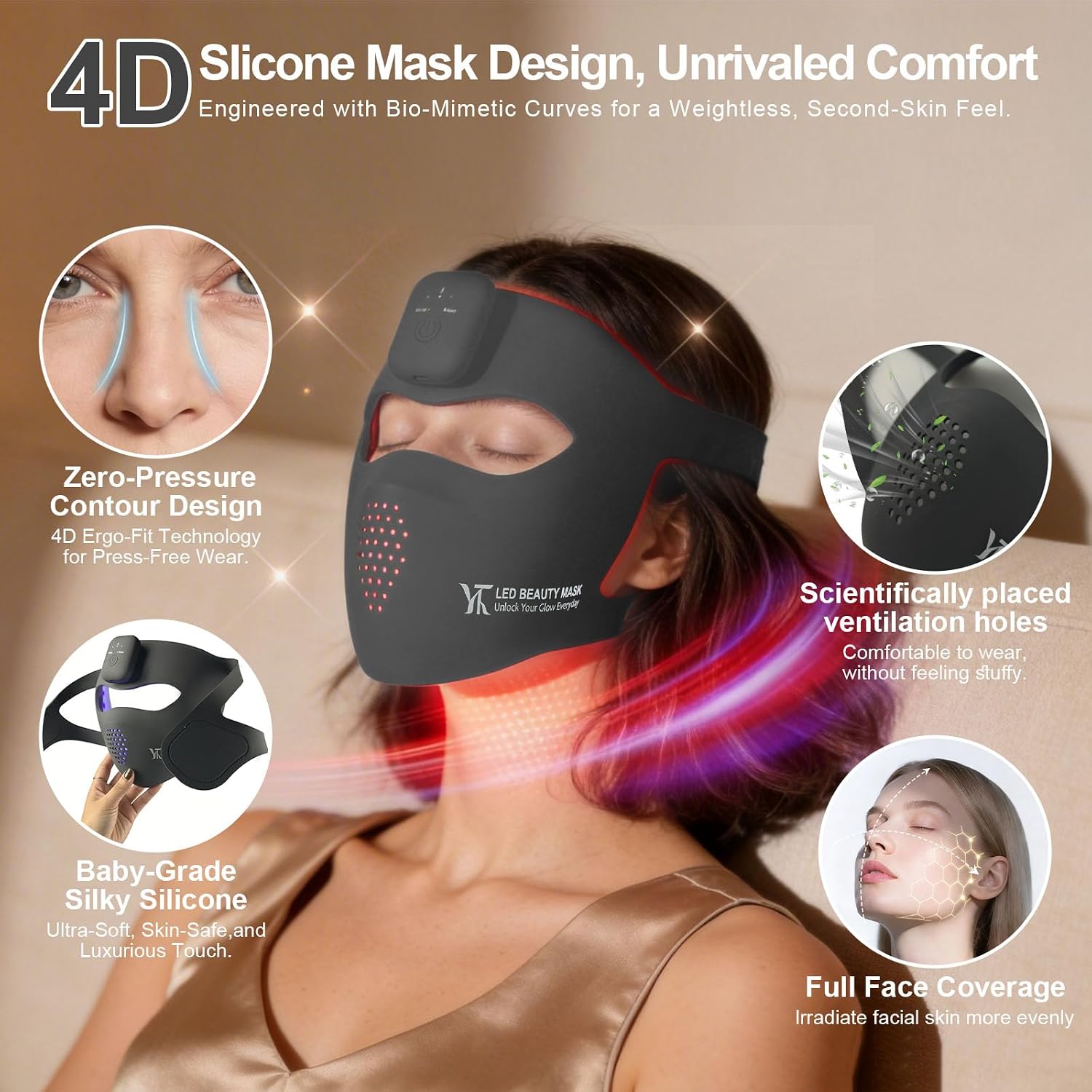 Detalle 2 de YK oliron RLTM-4DMAG-RBV1 Cordless LED Face Mask, Two Light Modes, Grey