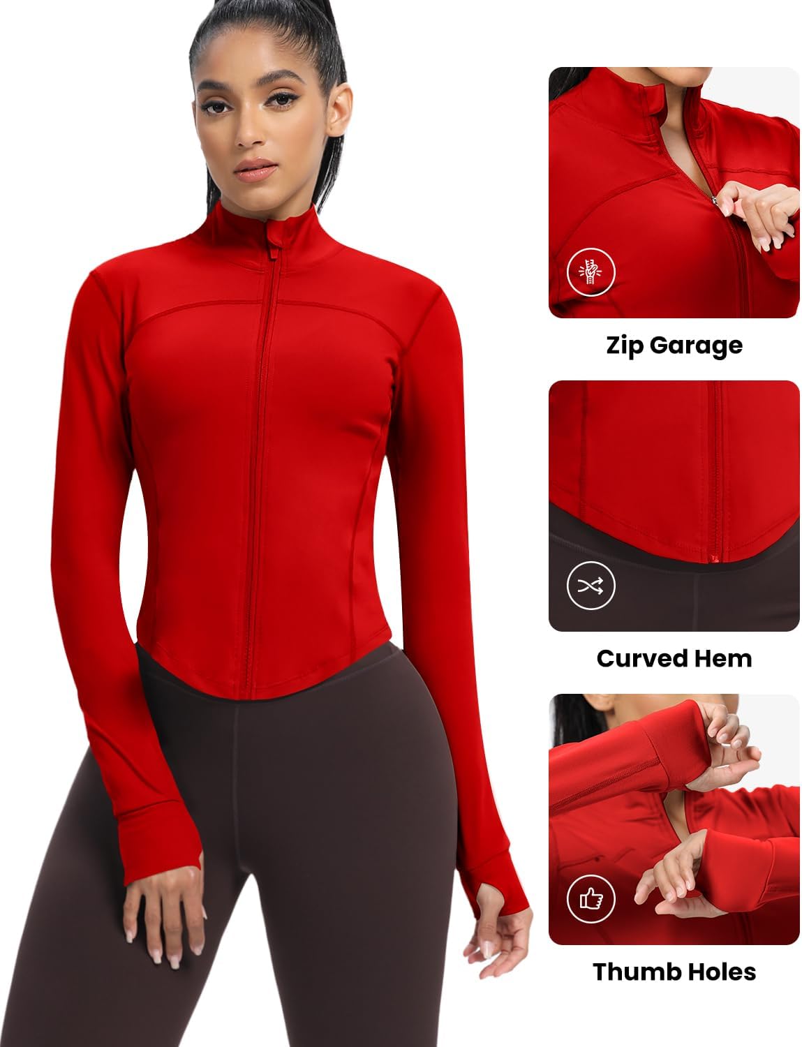 Detalle de AVGO Women's Cropped Running Workout Jackets Zip Slim Fit Athletic Tops with Thumb Holes