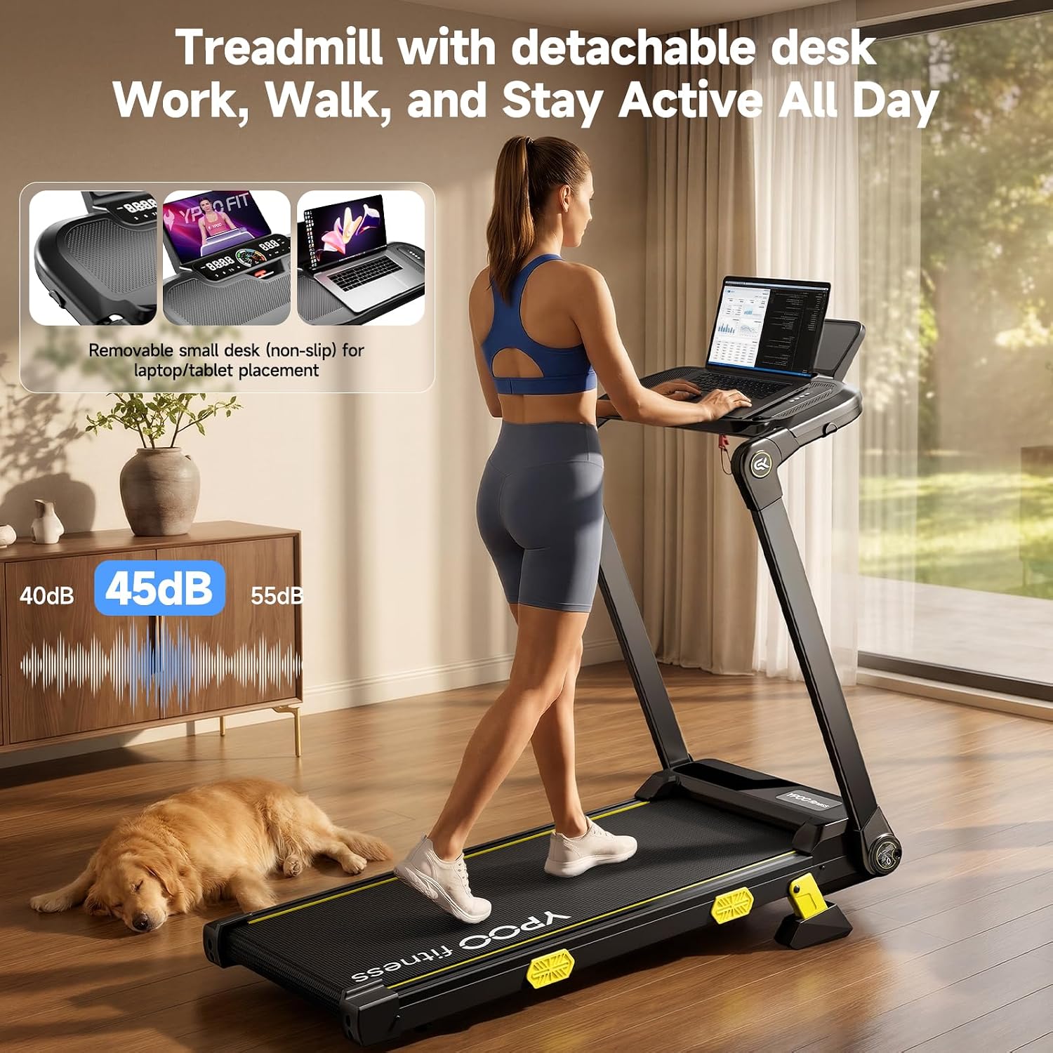 Detalle de YPOO T7 Folding Walking Pad with Handle, 16% Incline and RGB Light