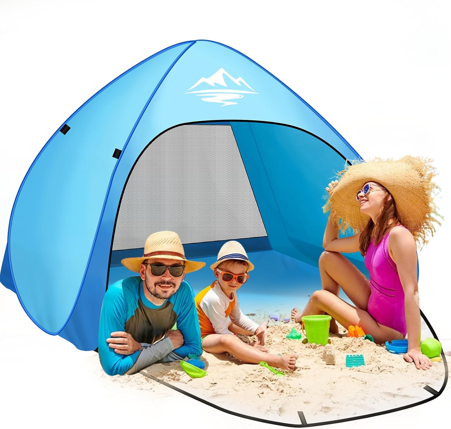Detalle de Strandmuschel Pop Up Strandzelt 3-4 Personen – UV-Schutz 50+, Windstabil, schnell aufgebaut