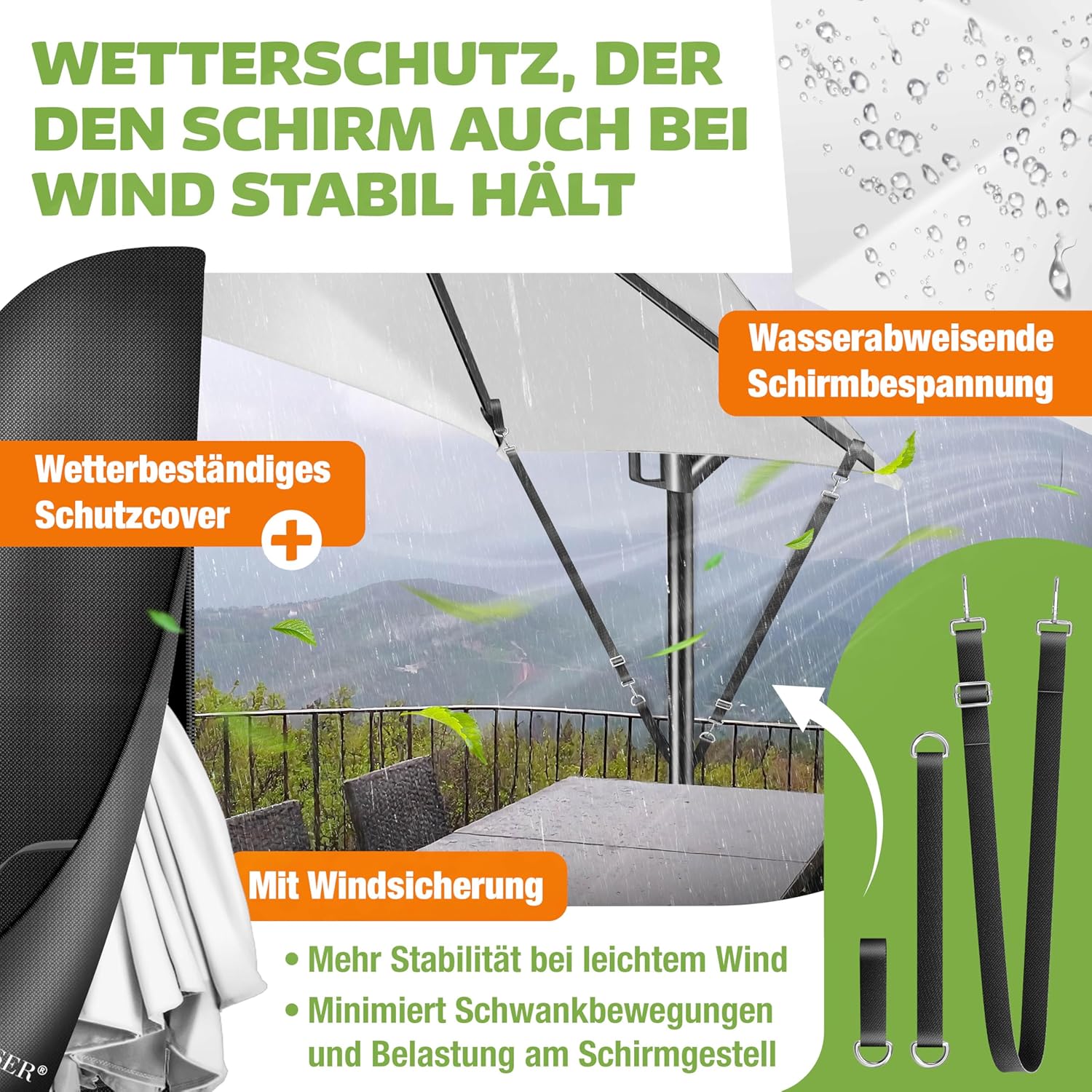 Thumbnail 6 de KESSER® Ampelschirm Ø 300 cm – Belüfteter Sonnenschutz aus Alu mit Kurbel, 360° Rotation, Weiss