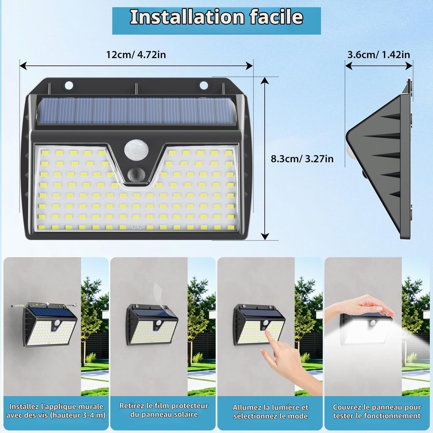 Detalle 2 de Spot Solaire Extérieur Giliwosy 103 LED – Lot de 6 avec 3 modes et détection PIR