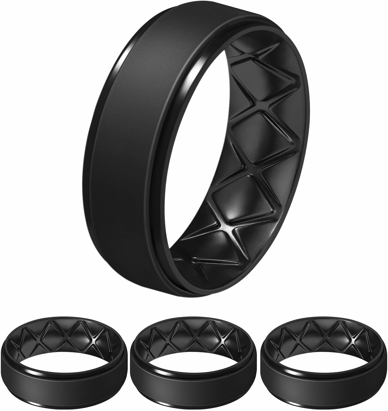 Detalle de Egnaro Men’s Silicone Wedding Bands (8.5mm wide, 2mm thick) – Inner Arc Ergonomic, Breathable Rubber Rings