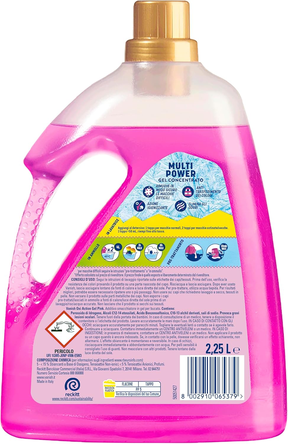 Detalle 2 de Vanish Oxi Action Multipower Gel Rosa – Smacchiatore multivalente per capi colorati, 2250 ml