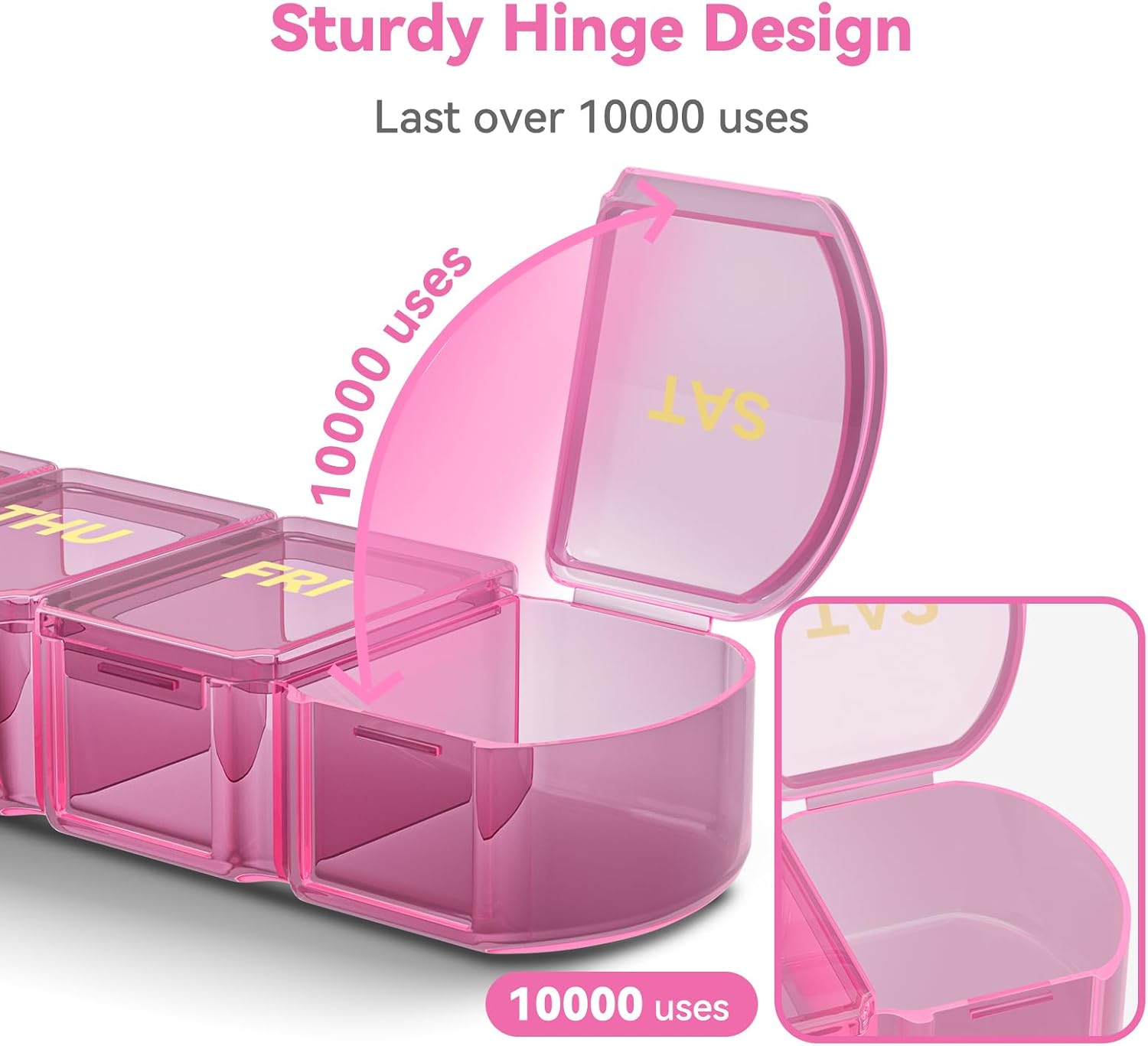 Thumbnail 6 de SHIJOINYU SJXPO-01 Large Weekly Pill Organizer, Pink, Easy-Open 7-Day Box