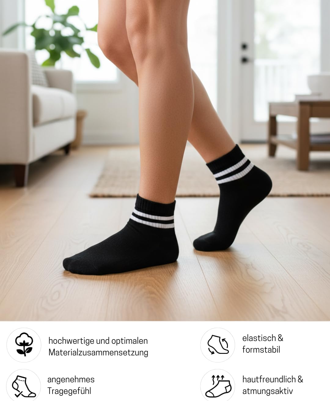 Detalle 2 de sockenkauf24 10 Paar kurze Sportsocken Quarter – atmungsaktiv, dämpfend und langlebig