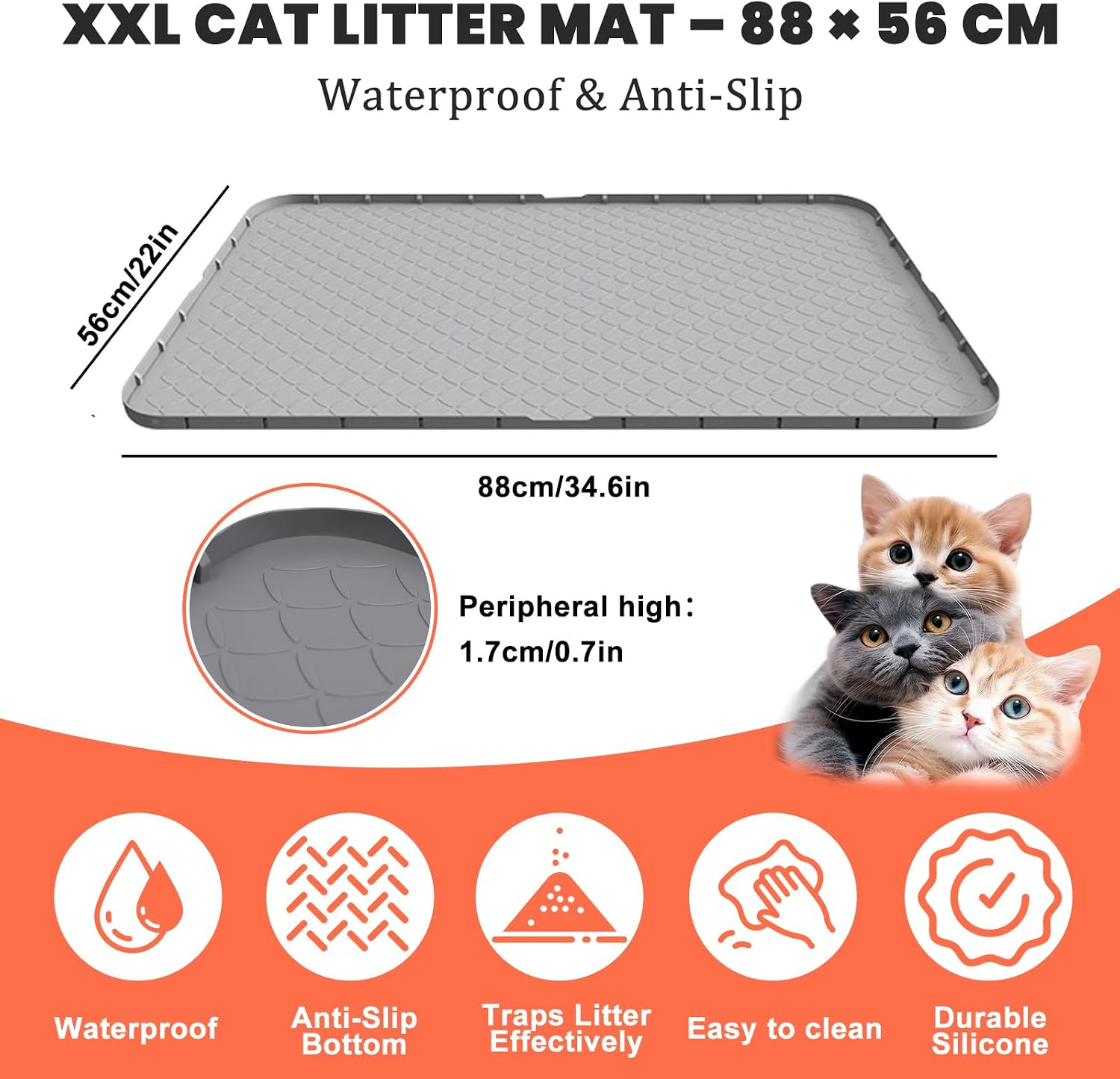 Detalle 2 de Tapis de litière en silicone XXL 88 × 56 cm