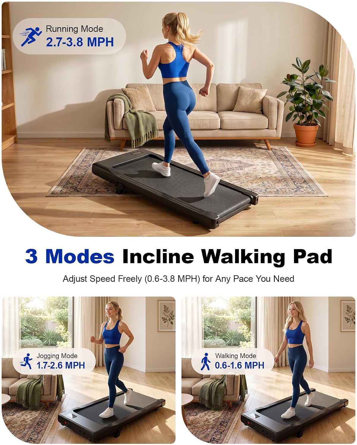 Thumbnail 2 de MJWW Walking Pad 6% Incline Under-Desk Treadmill, 2.5 HP, Remote & App