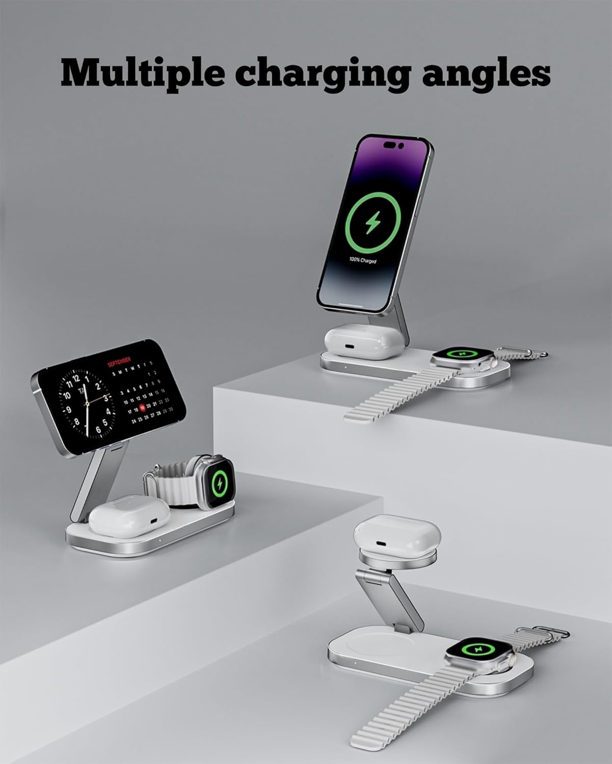 Thumbnail 4 de 3 in 1 Wireless Charging Station – Foldable for iPhone, Apple Watch and AirPods (White)