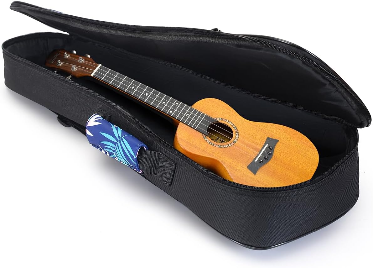 Detalle de MUINS 26-Inch Tenor Ukulele Gig Bag, 10mm Padding, Blue Leaves