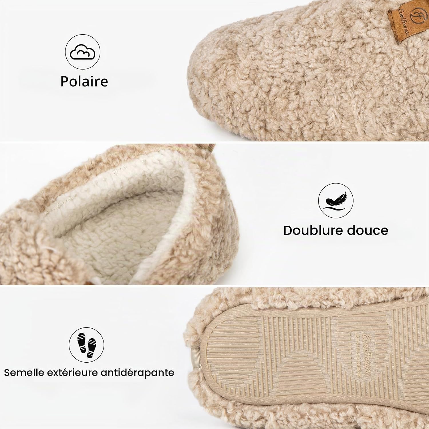Detalle de EverFoams Chaussons Femme Chaudes en Mousse à Mémoire – Confort & Douceur avec Fausse Laine