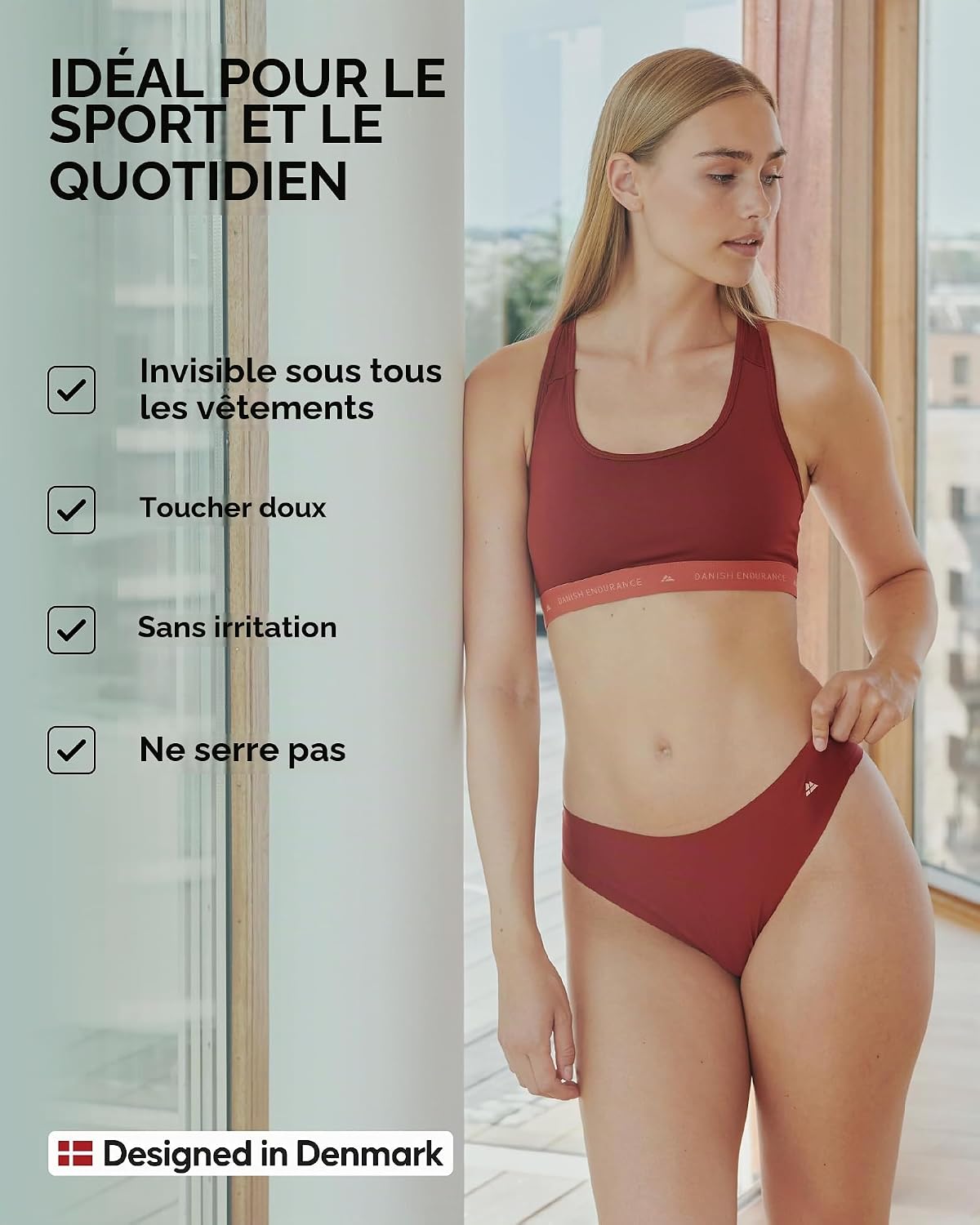 Detalle 2 de DANISH ENDURANCE onzichtbare strings voor dames, naadloos, 3-pack