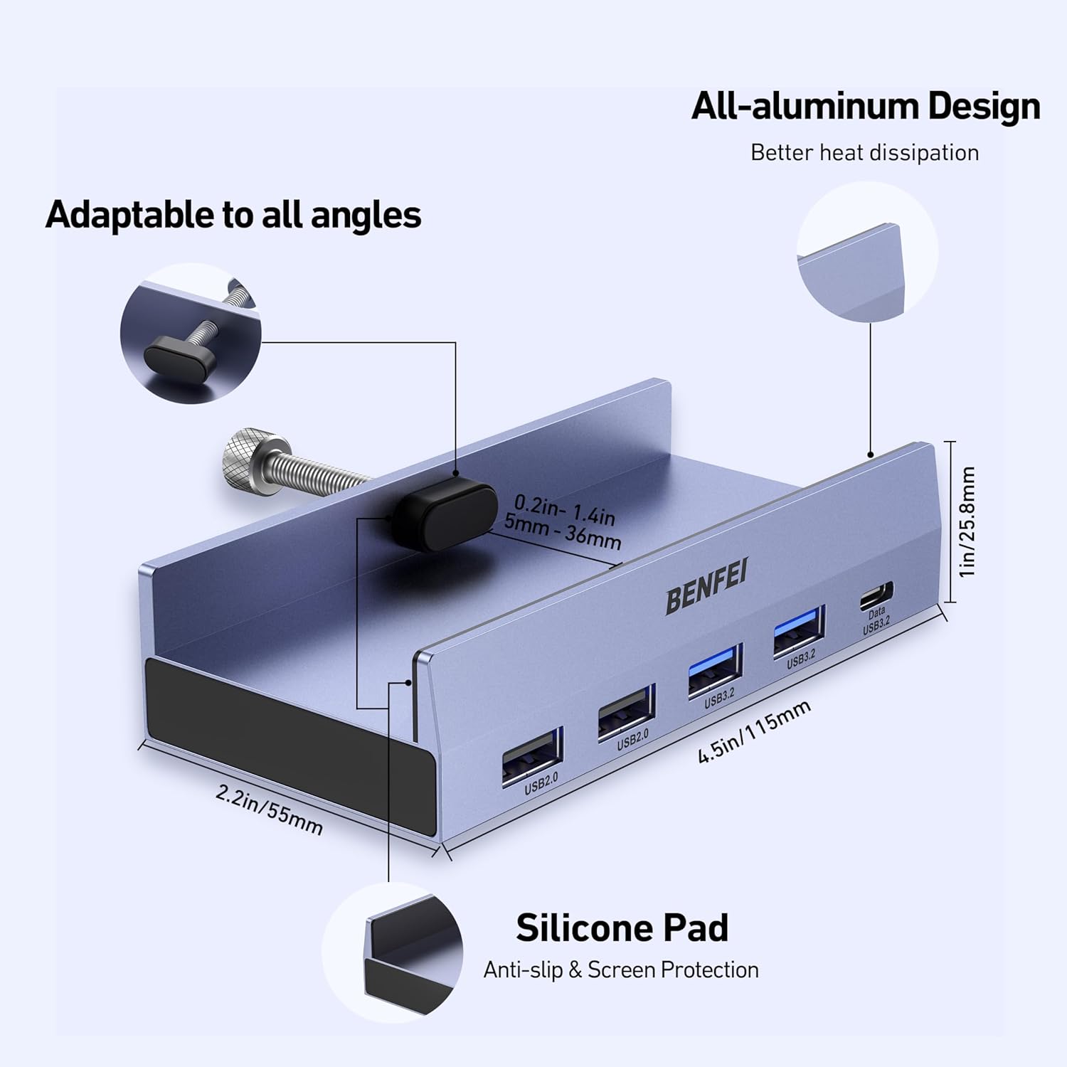 Thumbnail 6 de BENFEI 8-in-1 USB-C Hub mit sicherer Klemmfunktion, 4K@60Hz HDMI, Gigabit Ethernet und 100W PD