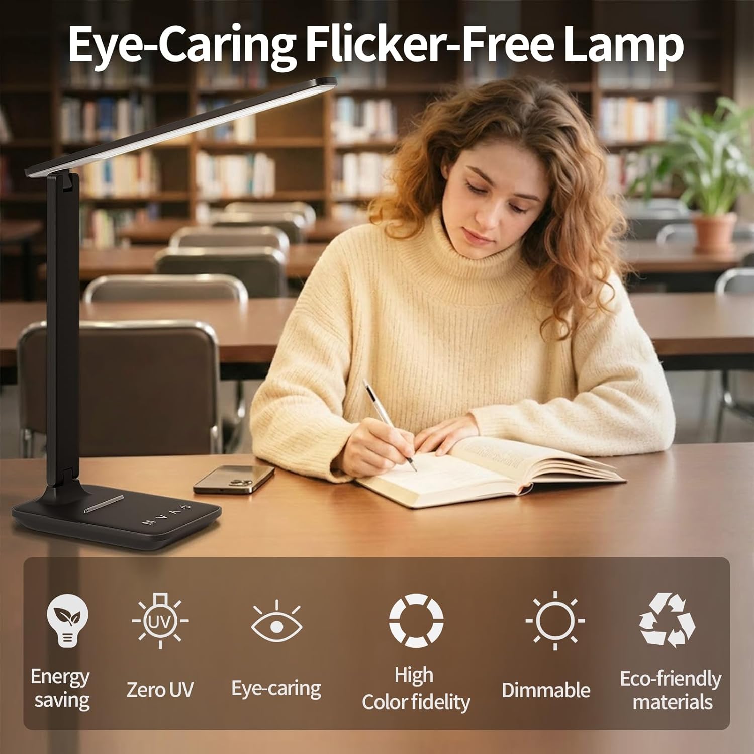 Thumbnail 2 de UPXNBOR dimmable LED desk lamp with USB-A charging and foldable reading head