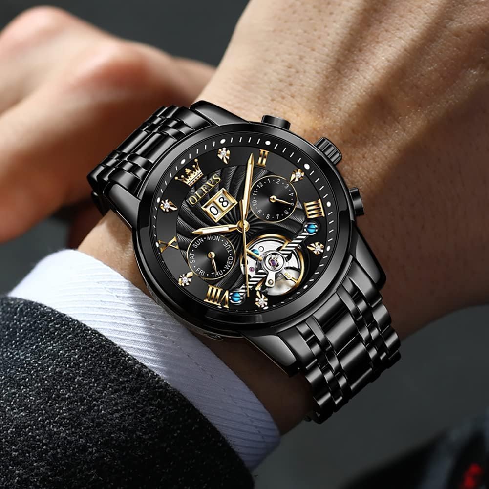 Thumbnail 1 de OUPINKE Herrenautomatik-Skelett-Tourbillon Uhr mit Diamanten, wasserdichtes Edelstahlband