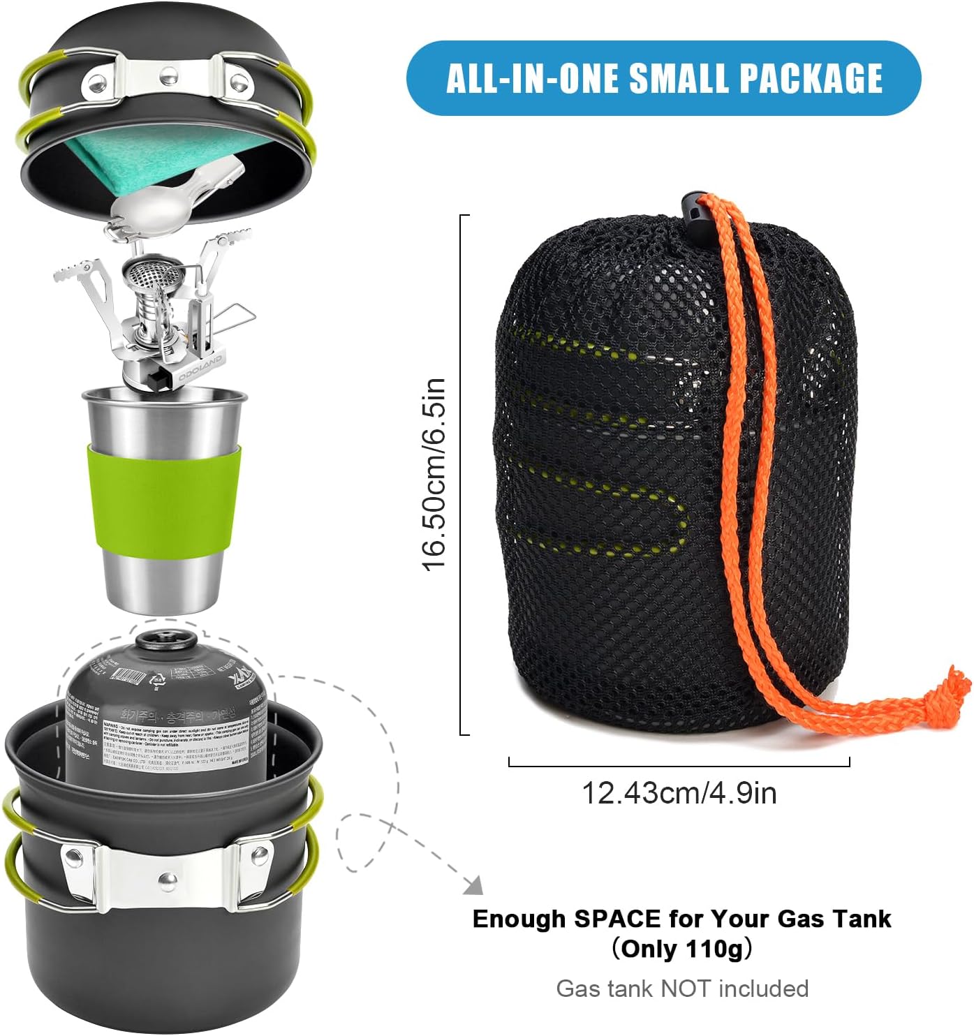 Thumbnail 3 de Odoland 10-teiliges Camping Geschirr-Set – ultraleichtes Aluminiumkocher-Set für Outdoor, Wandern und Picknick