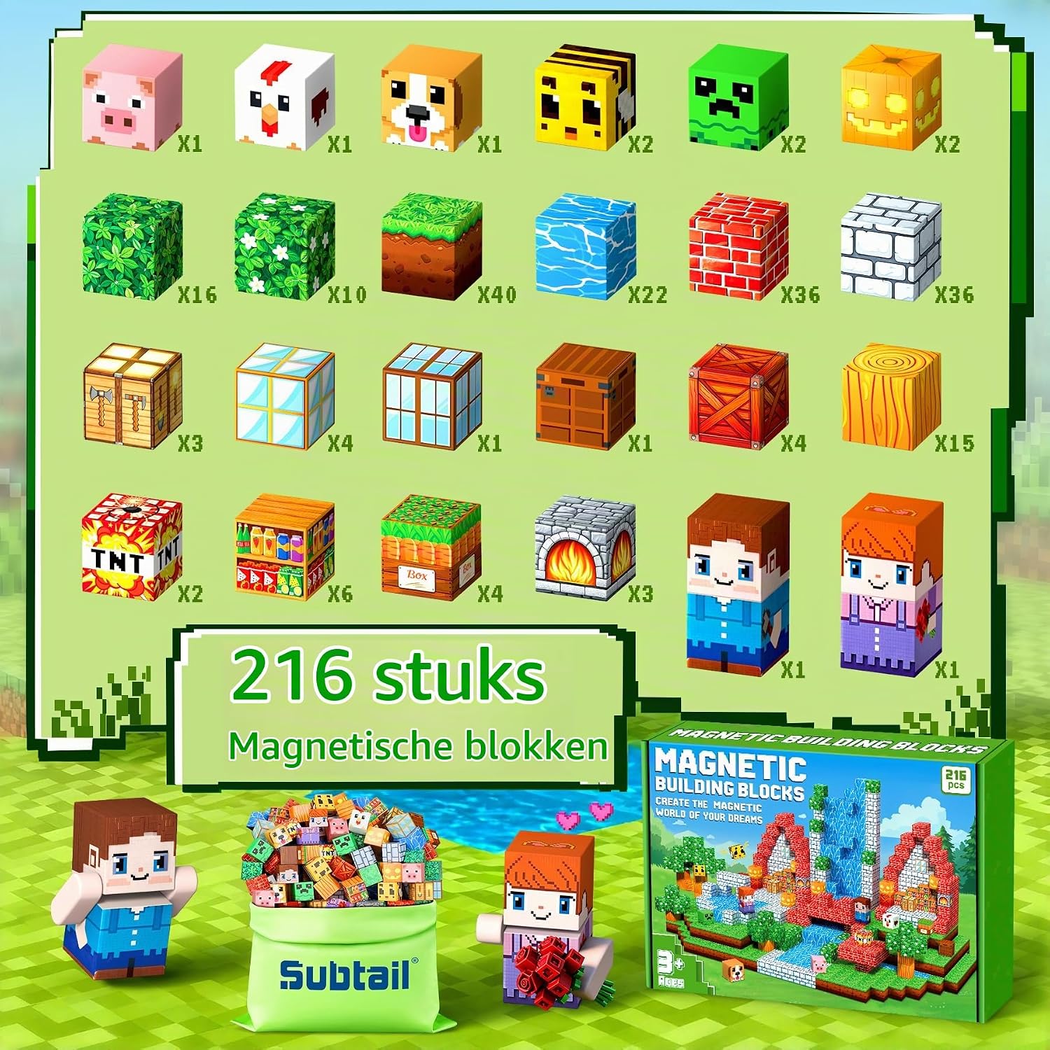 Detalle 2 de Subtail 216-delige magnetische bouwblokken van kunststof voor kinderen