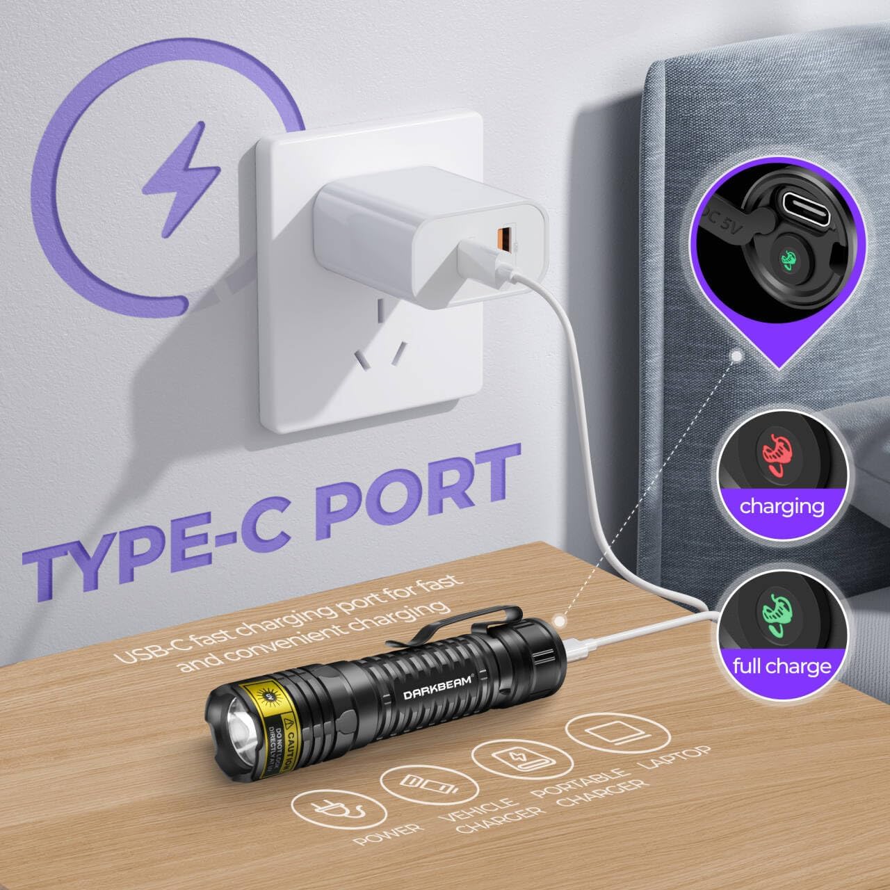 Thumbnail 6 de DARKBEAM Torcia UV 395nm LED mini ricaricabile USB-C (luci nere / lampada di Wood)