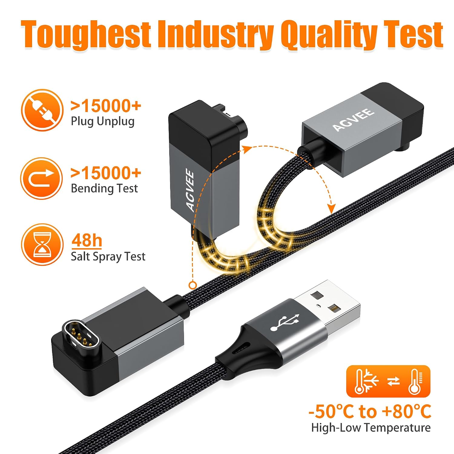 Detalle 2 de AGVEE CGW2-GBB81 Garmin Watch Charger, 2-Pack, 3.3ft L-Shape Cable