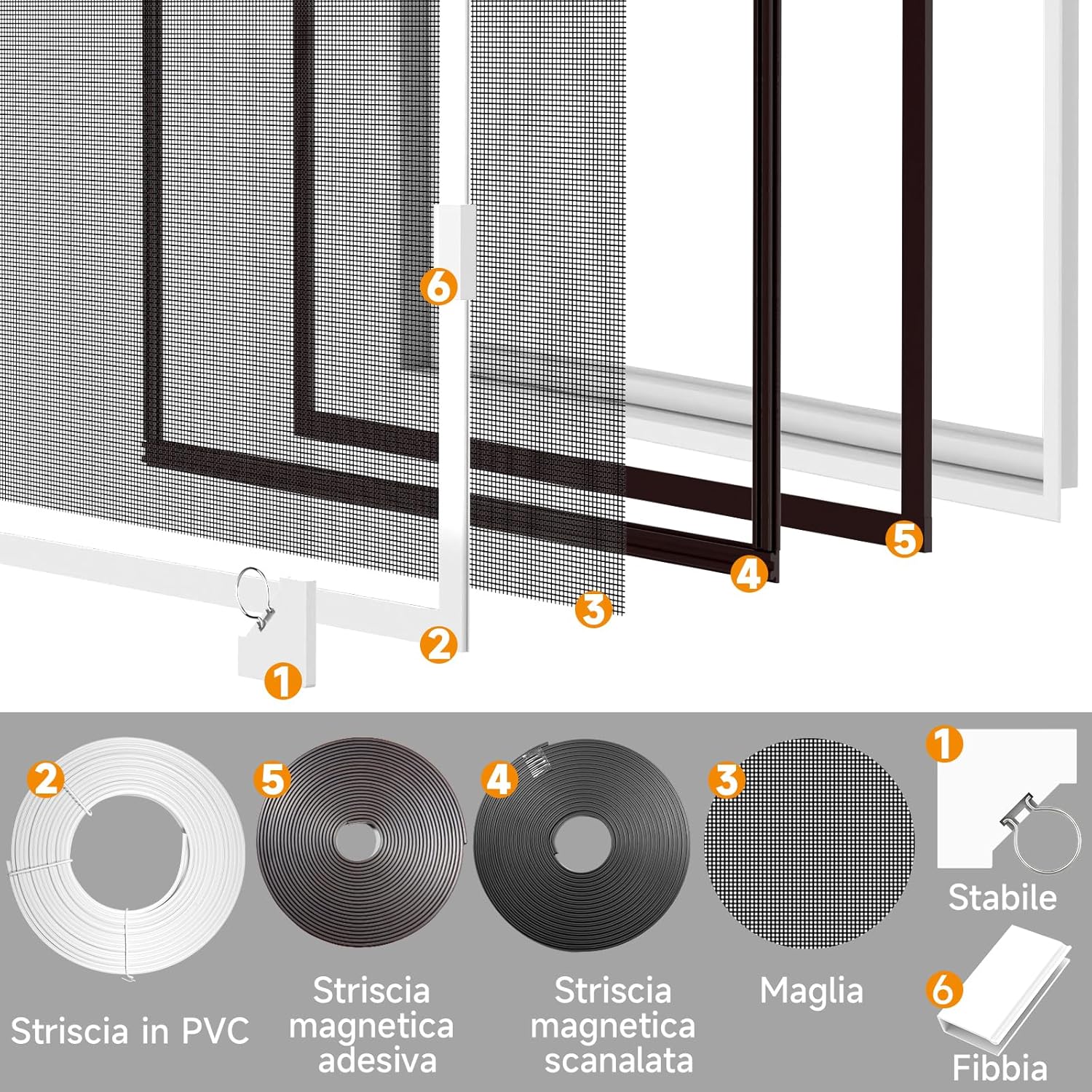 Thumbnail 6 de OWYR zanzariera magnetica per finestra 120x130 cm con cornice bianca e rete grigia autoadesiva
