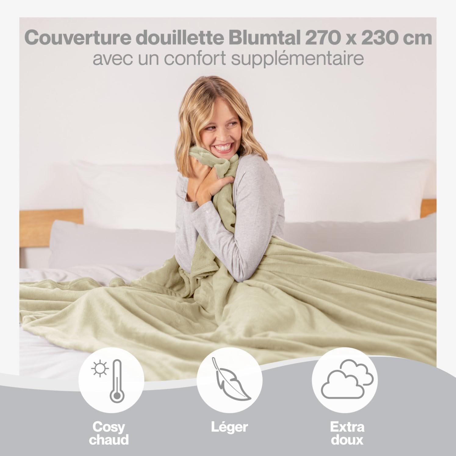 Thumbnail 3 de Blumtal Couverture polaire 270x230 pour canapé et lit, beige (certifiée Oeko-TEX)