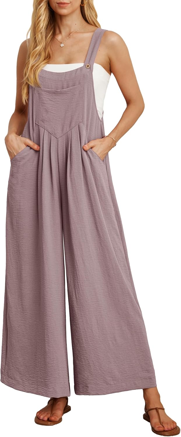 Detalle de IWOLLENCE Women's Summer Jumpsuits: Boho Wide-Leg Overalls with Pockets