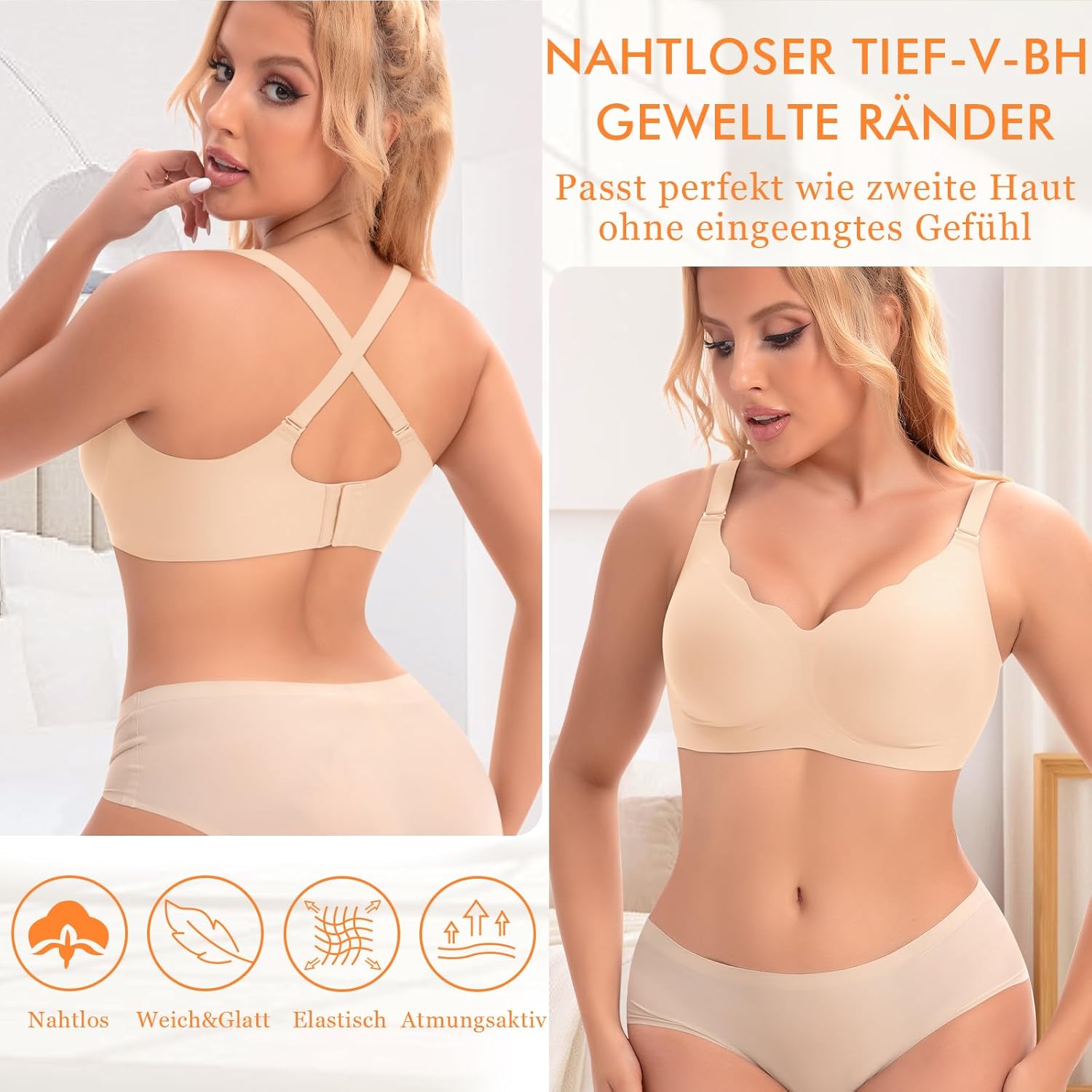 Thumbnail 1 de Ganado Damen Nahtloser BH Ohne Bügel mit Tiefem V-Ausschnitt – Bralette, Bügellos, weiche Ränder