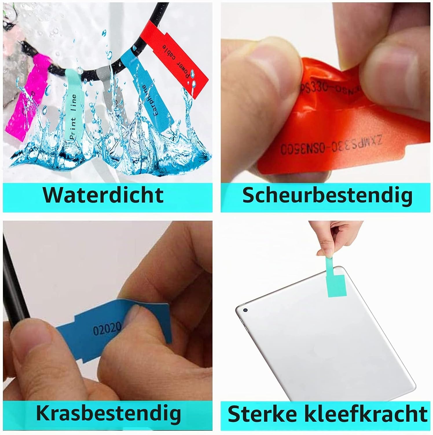 Detalle de ZhenSFlourish kabellabels, 300 zelfklevende etiketten in 10 kleuren
