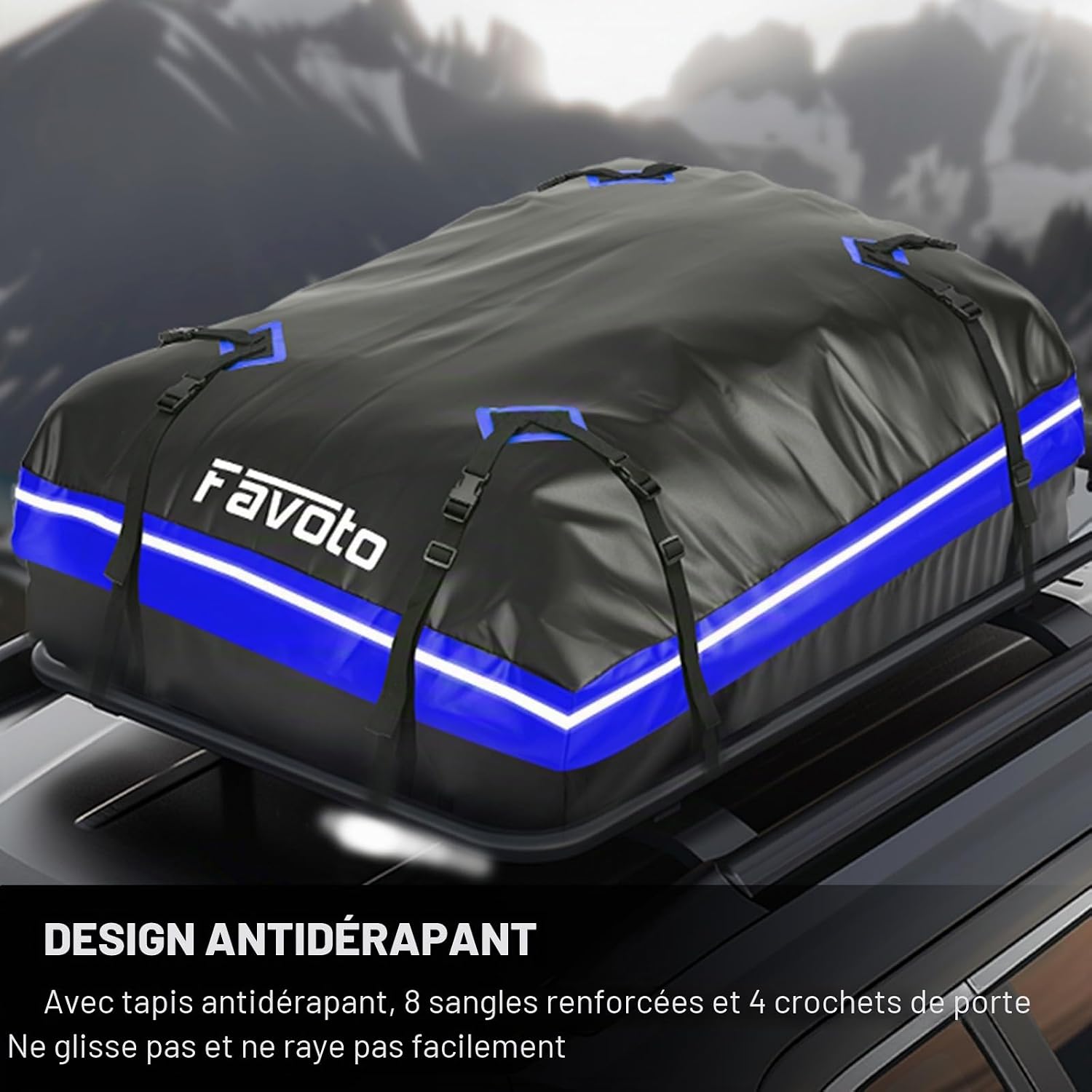 Detalle 2 de Favoto Coffre de Toit Imperméable 425L – Sac de Toit pliable pour véhicule avec tapis antidérapant