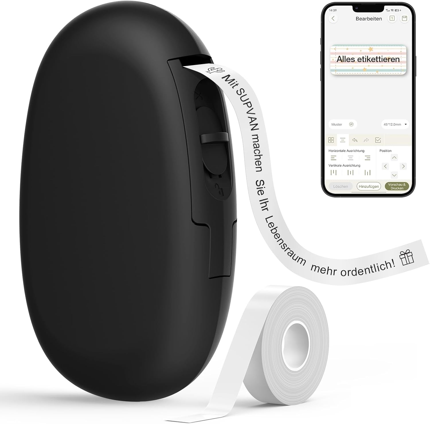 SUPVAN E10 Etikettendrucker für wasserdichte Etiketten 15 mm x 6 m ⌚