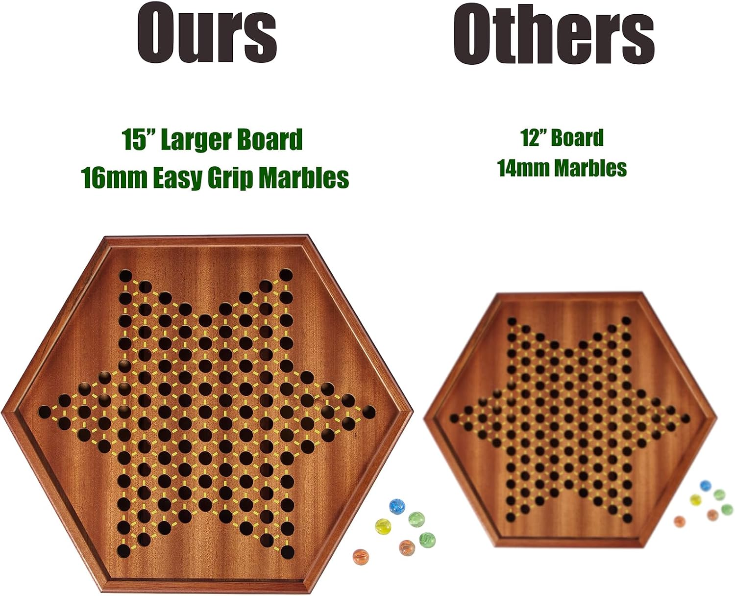 Detalle 2 de VAMSLOVE Chinese Checkers 15" wooden board with 72 marbles ๐ฒ