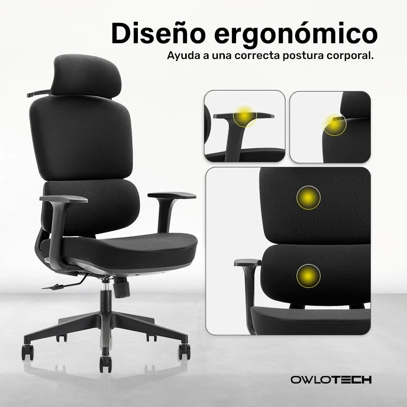 Thumbnail 3 de Owlotech Prestige Silla escritorio ergonómica negra