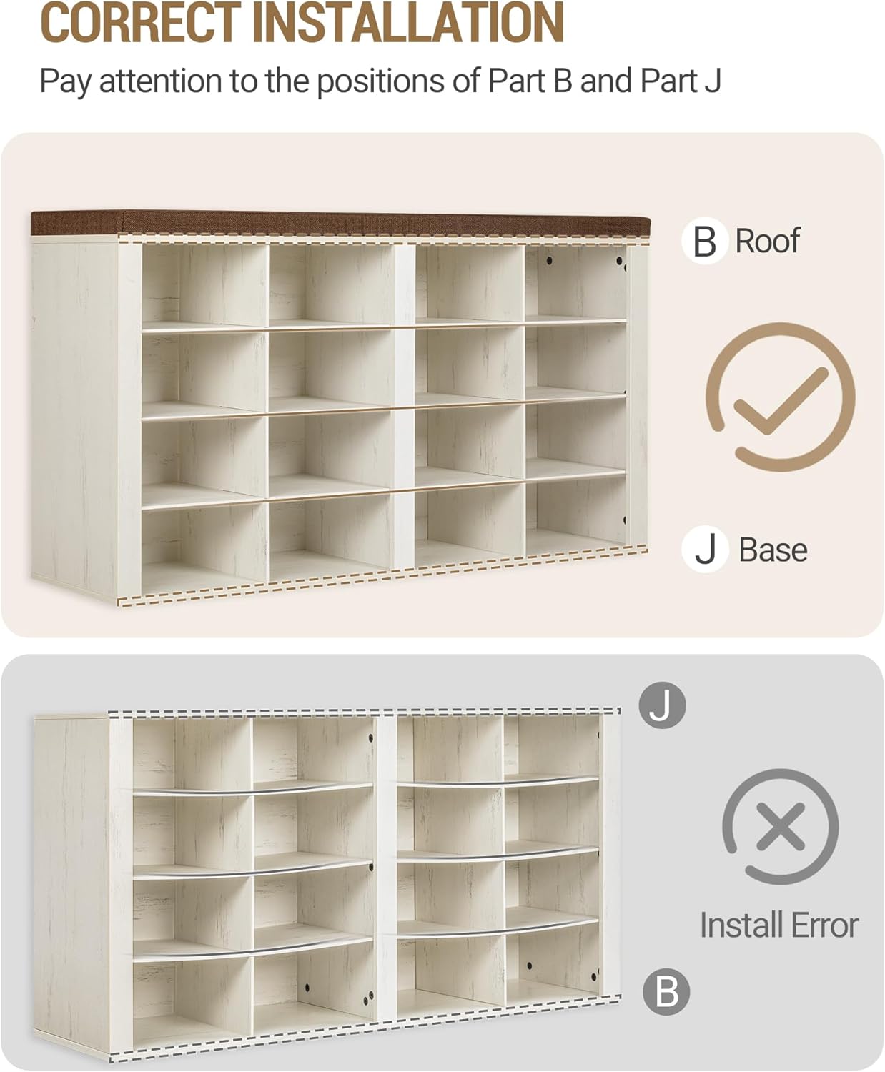 Detalle de Hzuaneri banc à chaussures blanc SB25614KA avec siège et rangement (16 compartiments, coussin)