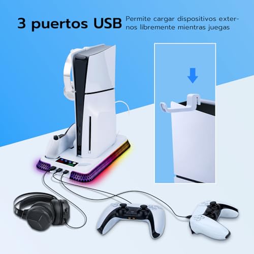 Thumbnail 6 de Wigearss Soporte Vertical para PS5 con Ventiladores, Carga para 2 Mandos y Iluminación RGB