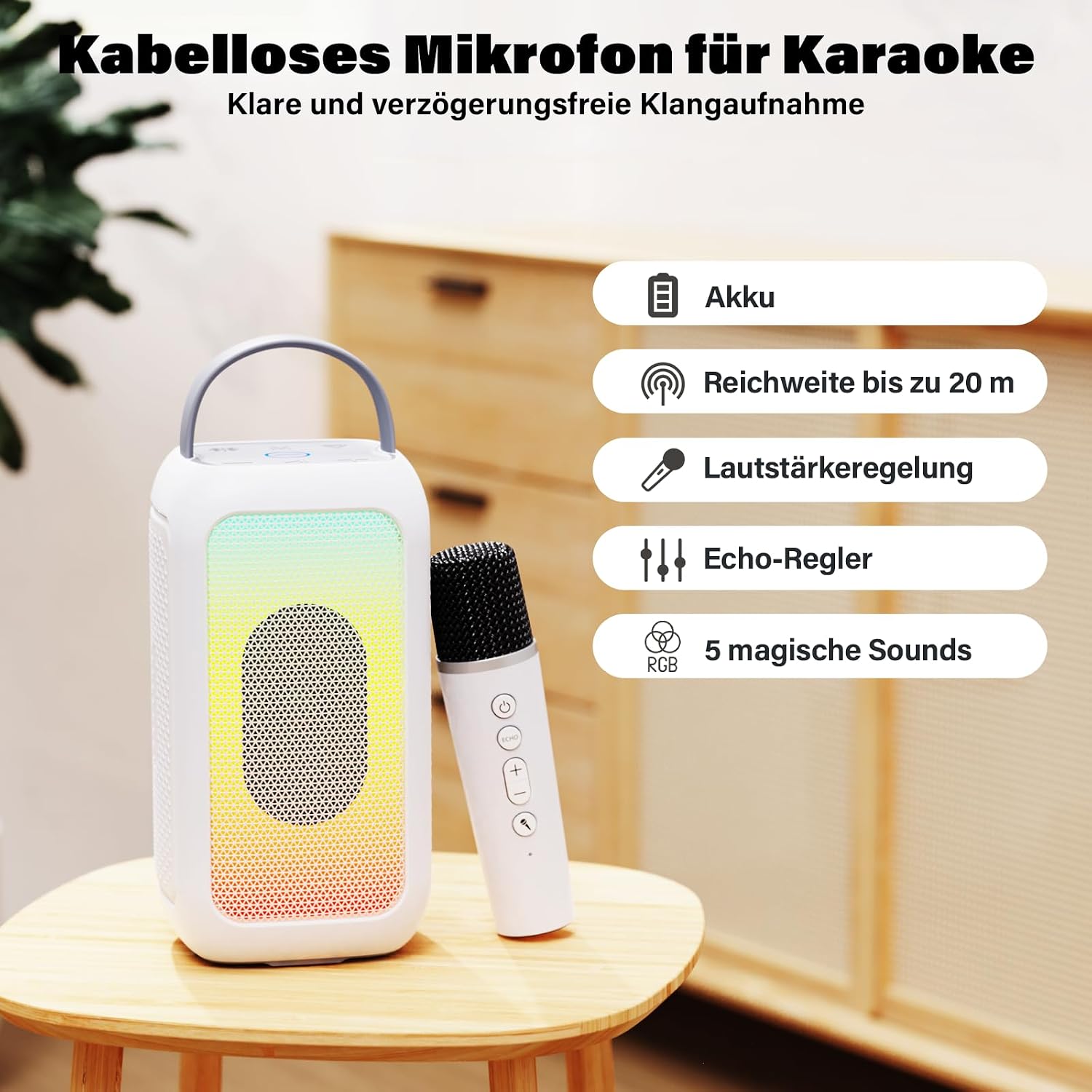 Detalle de Bobtot Tragbarer Bluetooth-Lautsprecher mit Karaoke-Funktion – 16 Stunden Akku, Mikrofone inklusive